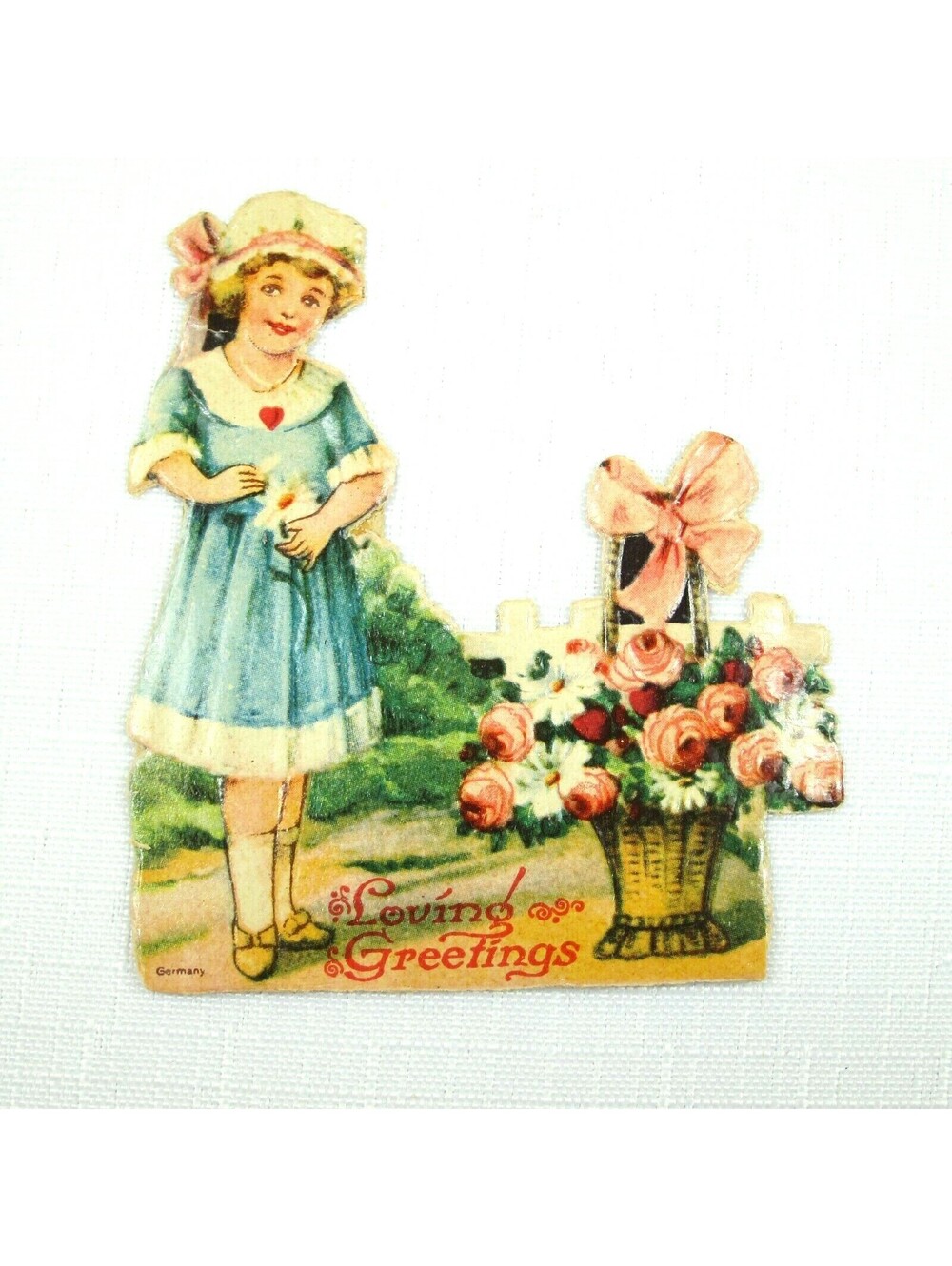 Vintage Valentine Die Cut Stand Up Victorian Girl Germany 1920-30s UNSIGNED